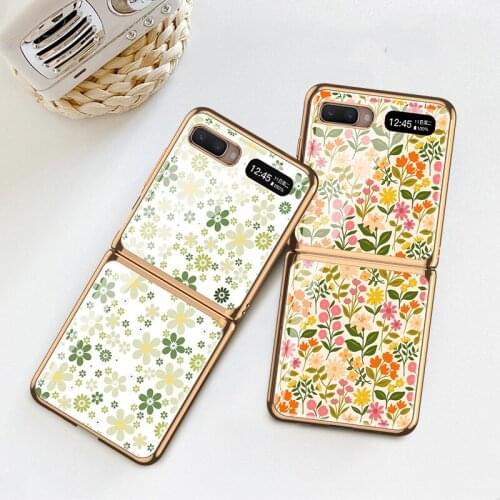 Z Flip Funda Case for Samsung Galaxy Z Flip W20 F7070 Jungle Floral Patterned Tempered Glass Coque Protective Phone Case Cover