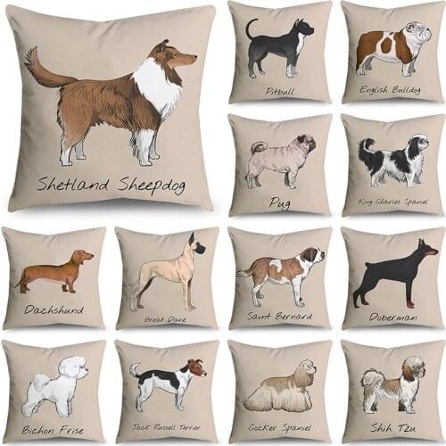 Cartoon cute dog pattern print pillow case polyester fiber home soft car sofa pillow 18 x 18 Inch 45 x 45 cm cojin silla jardin