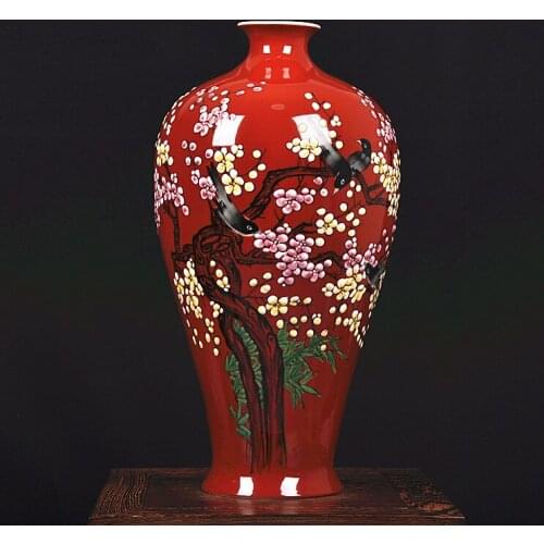 Jingdezhen ceramics pastel underglaze red porcelain vase painted flower vase Home Furnishing living room decoration crafts