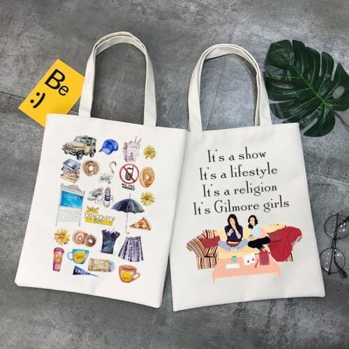 Gilmore Girls Lukes Diner Drink Coffee Shoulder Canvas Bags Large Capacity College Harajuku Handbag Women Bag Shopping Bag