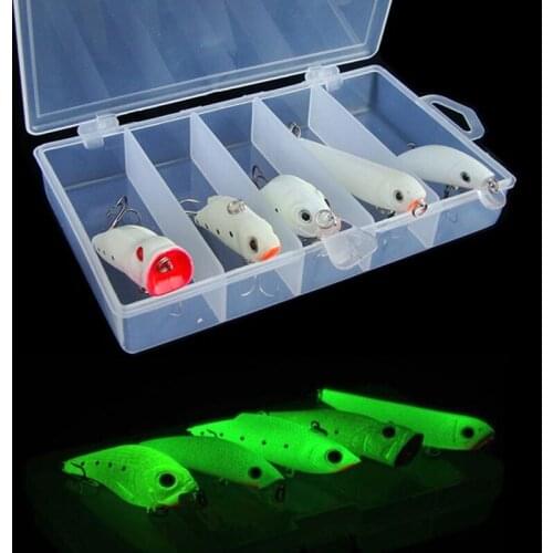 5pcs/set with box free 70mm10g artificial bait hard plastic lure for topwater pesca minnow crank popper pencil vib Luminous glow
