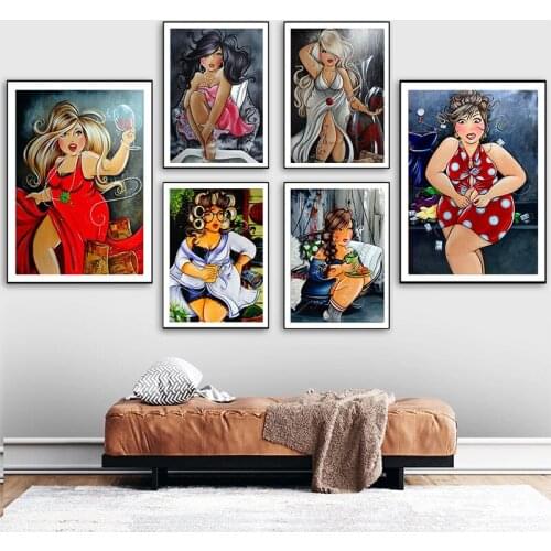 Cartoon fat woman female life canvas painting wall art posters and prints mural modern bedroom home decoration painting cuadros