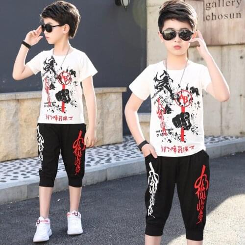 Boys Clothing Sets 2021 Summer Teens Children Clothes Outfit Kids Tracksuit for Boys Letter Stitching T-shirt+Shorts Sports Suit