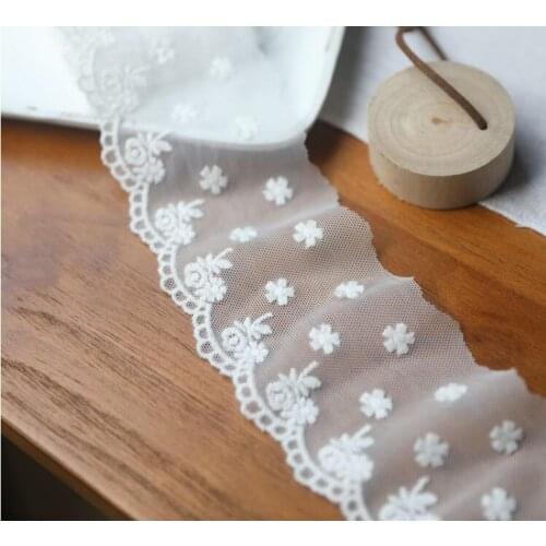 3 Meters White Cotton Lace Fabric Vintage Style Embroidery Cotton Lace Trim Width 6.5cm DIY Doll Accessories