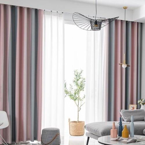 Linen Striped Blackout Curtais for Living Room Bedroom Kitchen Window Treatment pink blue Home Decoration cortinas para la sala