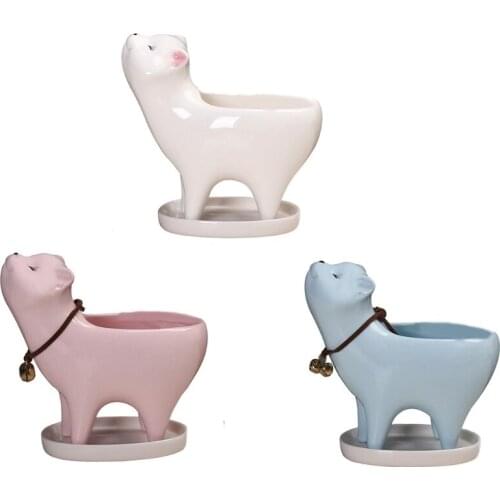 Cute Cat Ceramic Succulent Planter Pot Planting Flower Pots with Drainage Tray Potted Bonsai Vase Home Garden Decor