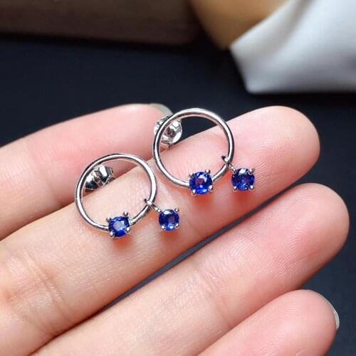 Natural And Real Sapphire Earring 925 sterling silver Fine jewelry For men women