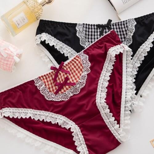 New Underwear Japanese Anime Two Dimensional Girl Panties Lattice Ice Silk Mid Waist Panties Ladies Briefs Lace Kawaii Style