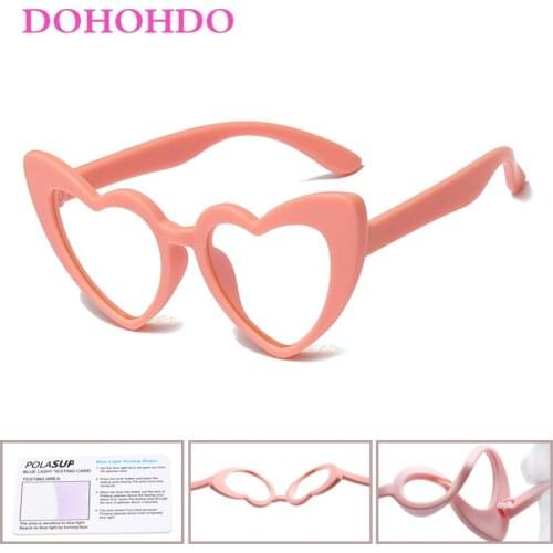 Heart Shaped Anti-Blue Light Kids Glasses TR90 Silicone Flexible Children Girl Cat Eye Anti Reflective Computer Glasses Okulary