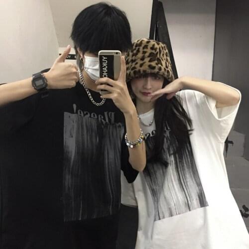 Hip-Hop English Shadow Graphics Couple Clothes Grunge Harajuku Kpop Oversize t-Shirts Korean Fashion Emo Grunge Womans Top Y2k
