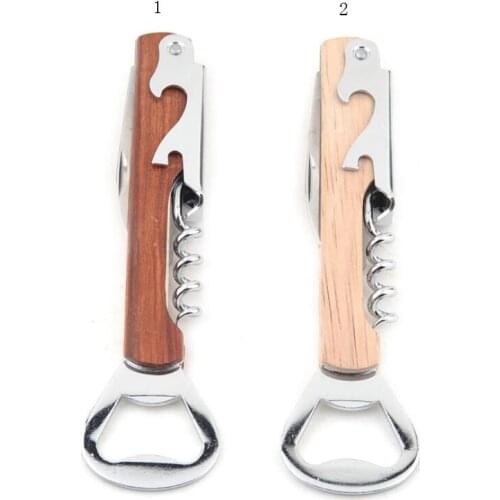 Wood Handle Wine Opener Stainless Steel Hand-Held Deluxe Double Hinge Bottle Opener Corkscrew For Waiters LX6099