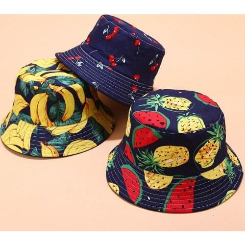 Spring Fashion Bucket Hats For Women Print Fruit Hip Hop Streetwear Panama Foldable Summer Outdoor Fisherman Black Caps PJ123