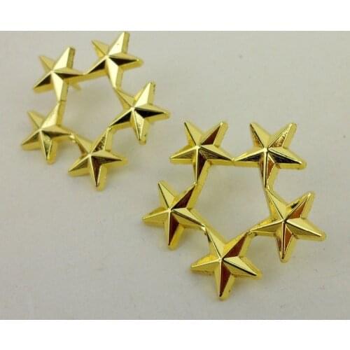 PAIR OF MILITARY WW2 US ARMY OFFICER 5 STAR GENERAL RANK BADGES PIN Golden