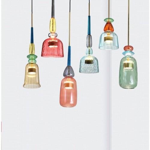 Nordic retro Macaron Glass Pendant Lights lighitng Bedroom Living Room LOFT LED Pendant Lamp Restaurant cafe decor hanging lamps