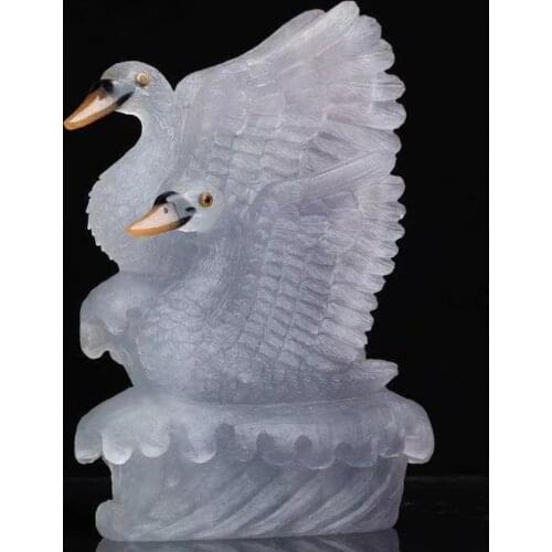 Natural Fluorite Swan Figurine Hand Carved Quartz Swan Animal Lucky Statue Healing Crystal Stone Home Decoration Craft