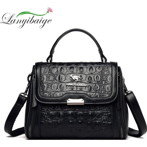 Simple Crocodile Pattern Fashion Female Bag Casual Girl Handbag Multi Layer Space Design High Quality Bag Female Messenger Bag