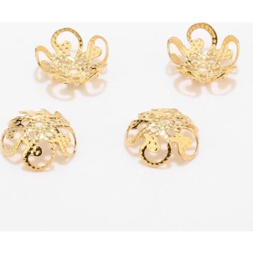 20PCS Hollow Flower Metal Filigree Loose Spacer Bead Caps Gold Accessories components supplies For DIY Jewelry Making