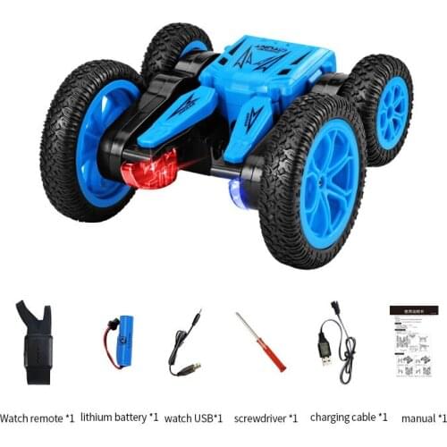Rc Car 2.4G Double-sided Stunt Watch Remote Control Colorful Light 360 Degree Rotating Children Stunt Fancy Toy Car
