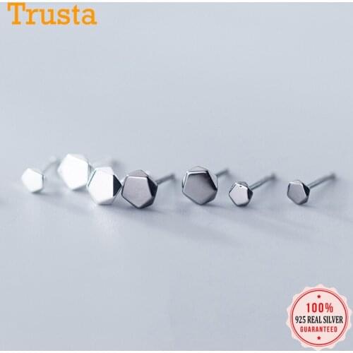 Trusta Real MInimalist 925 Sterling Silver Geometric Polygon Stud Earring For Fashion Women Fine Jewelry Accessories Gift DA902