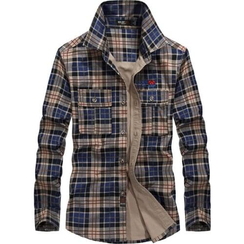 SRTM Spring Plaid Shirts Men Cotton Long Sleeve Shirts Casual Streetwear Autumn Shirts Tactical Clothing Male Large Size