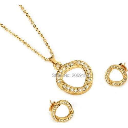 Bridal Jewelry Set Fashion Gold Necklace Charm Jewelry Classic Earring Stainless Steel Design For Engagement Luxury Gift