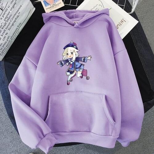 Genshin Impact Kawaii Hoodies Women Clothes Teens Qi Qi Cute Printing 2021 Loose Aesthetic Casual Streetwears Sweatshirts Carton