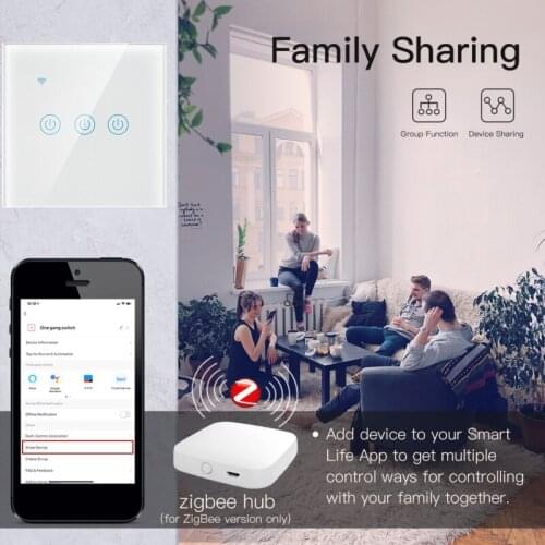 Zigbee Smart Switch 1/2/3/4 gang Smart Touch Switch Home Wall Button for Alexa Google Home Assistant EU Standard Smart Life APP