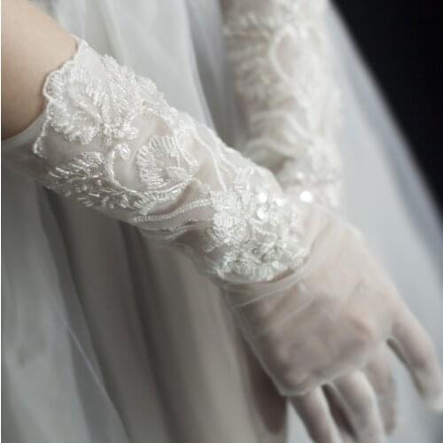Long Bridal Gloves Wristband Crystal Beads Lace Wedding Glove For Women Evening Dress Jewelry Bride Accessories Gifts
