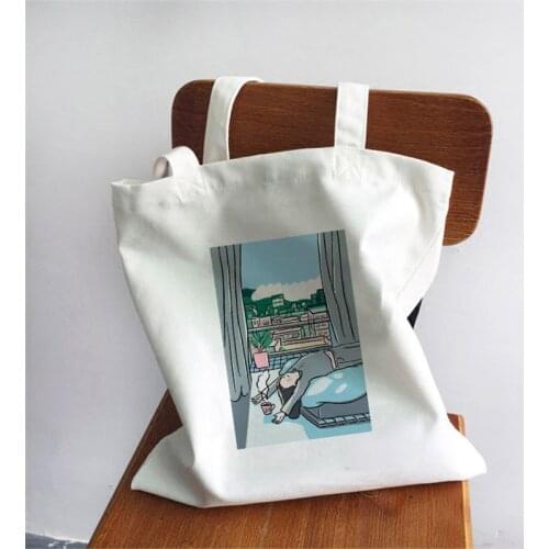 Female Canvas Shopper handbag Cartoon Pattern Travel Tote bag Eco ladies Shoulder bag Large capacity Shopping Bag for Women 2021