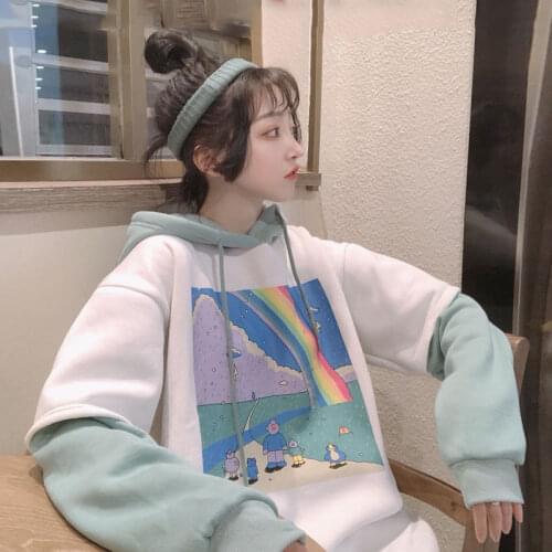 Women Hoodies Sweatshirts Autumn and Winter Loose Rainbow Long-Sleeved Sweater Womens Coat Ropa Mujer