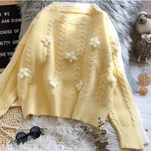 Women Knitted Cute Fashion Loose Sweater Spring Autumn Embroidery Floral Harajuku Female Pullovers jumper Clothing For Woman 3XL