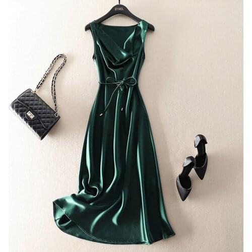 Sleeveless Dress Slim Slimming Popular WomenS New Long Satin Suspender Skirt Summer