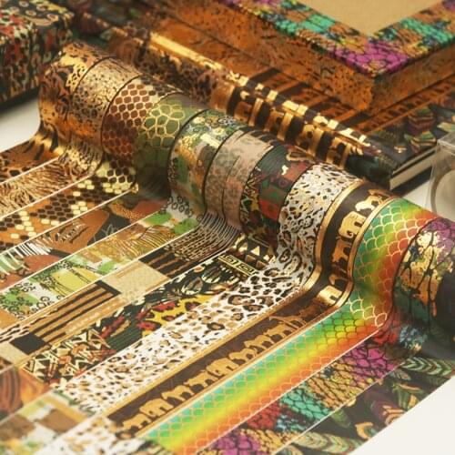 12Rolls/Set Animal Pattern Gold Foil Washi Tape Set Paper DIY Scrapbooking Adhesive Masking Tape Decorative Sticky Washi Tape