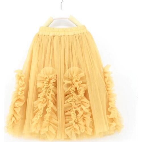 2-14Years Unique Kids Children Yellow Ruffles Long Skirt Summer Skirts with Cotton Lining Mesh Girls Pleated Pettiskirt Tutus