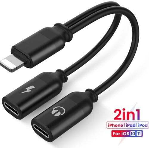2 In 1 Audio Adapter Charger Cable 8 Pin to 2 8 Pin Audio & Charging Converter Charger Audio Splitter For iPhone 11