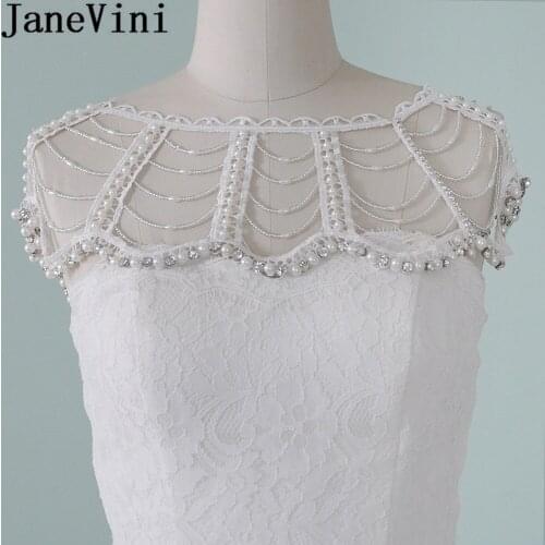 JaneVini 2020 Luxurious Crystal Pearl Bridal Shoulder Necklace Beading Lace Women Pageant Party Wedding Shoulder Chain Chokers
