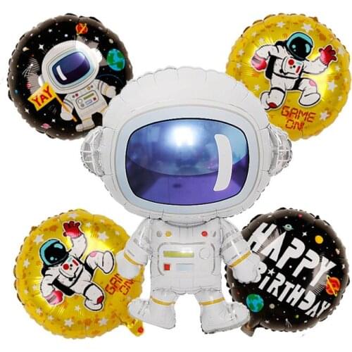 5pcs/set Outer Space Party Astronaut Rocket Balloons Galaxy Theme Foil Latex Ball Kid Birthday Party Decor Favors Helium Balloon