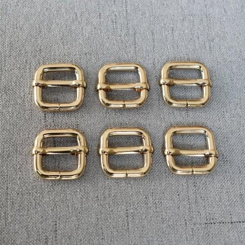 50 Pieces 15mm Golden etal Adjust Tri-glide Pin Buckle Slider use for DIY Heavy Duty Thickness Shoulder Leather Strap 15LXK-j