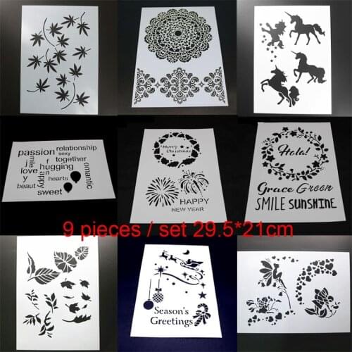 9pcs Merry Christmas Painting Template Stencil Bullet Journal Scrapbook Coloring Embossing Album Decor Office School Supplies