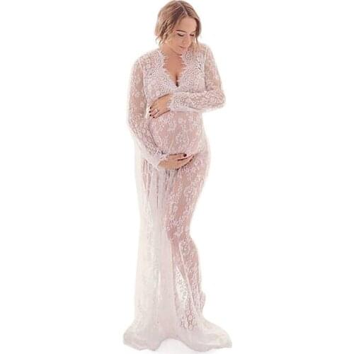ABWE Best Sale Maternity Photography Props Maxi Maternity Gown V-neck Lace Dresses Pregnancy Dress Fancy Shooting Photo Pregna