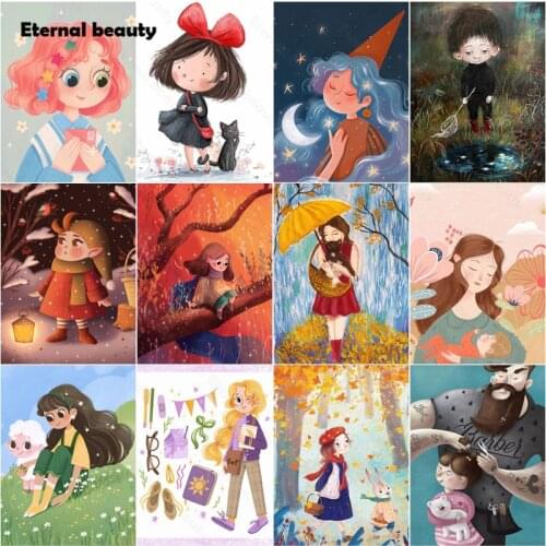 5D Diy Diamond Painting Cartoon Baby and Father Full Round Rsquare Diamond Embroidery Little Girl Gift Diamond Mosaic Home Decor