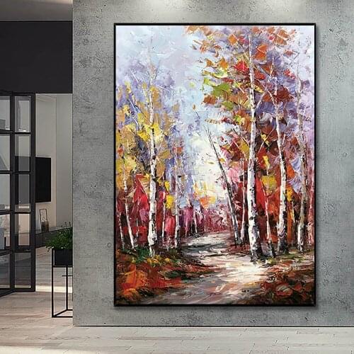 Birch Trees In The Woods Abstract Oil Painting On Canvas Living Room Salon Decoration Modern Wall Art Oil Paintings Handpainted
