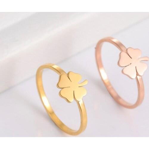 Cazador New Minimalist Gold Color Lucky Four Leaf Clover Rings for Women Stainless Steel Jewelry Finger Rings Gift Wedding Party