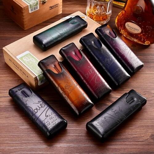 CIGARLOONG Cigar Case Cow Leather Anti-wear Durable Holds 2 Cigars Portable Humidor Box