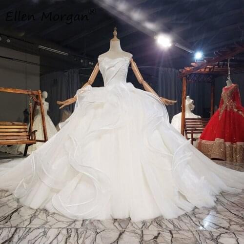 Ivory Satin Wedding Dresses For Women Bride Ball Gowns Princess Strapless Pleats Ruffles Vestidos De Novia Real Picture 2021