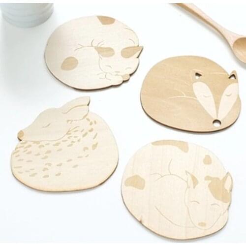 1Pc Wooden Placemat Coaster Cartoon Animals Insulation Table Mat New Creative Stand Under The Hot Placemat for Dining Table