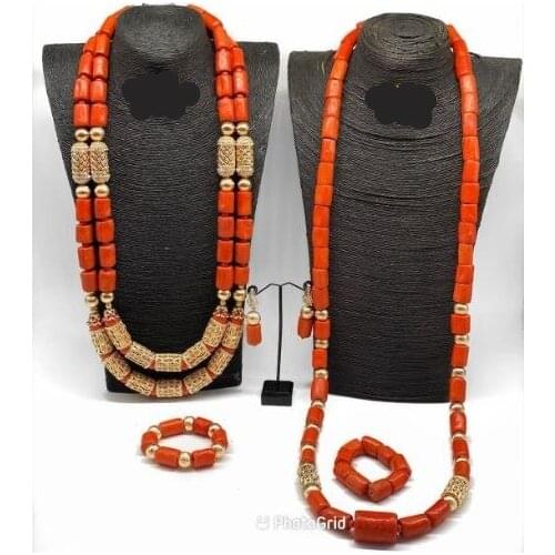 Exclusive African Traditional Wedding Coral Beads Jewelry Sets Bride and Groom Couple Jewelry Sets CNR131