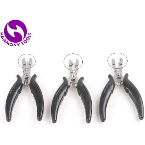 HARMONY 3 Pieces Black Hair Extensions Pliers for Micro Rings Application with I-shape, U-shape and Flat-shape (6mm) Head