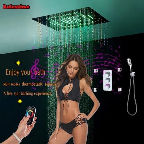 Crystal Pendant Bluetooth Music LED Ceiling Shower Head Massage jets Bathroom Thermostatic SPA Concealed Shower Set Faucet Mixer