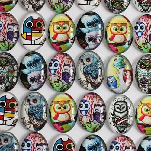 18x25mm Mixed Style Owl Oval Glass Cabochon Dome Jewelry Finding Cameo Pendant Settings 20pcs/lot (K02834)